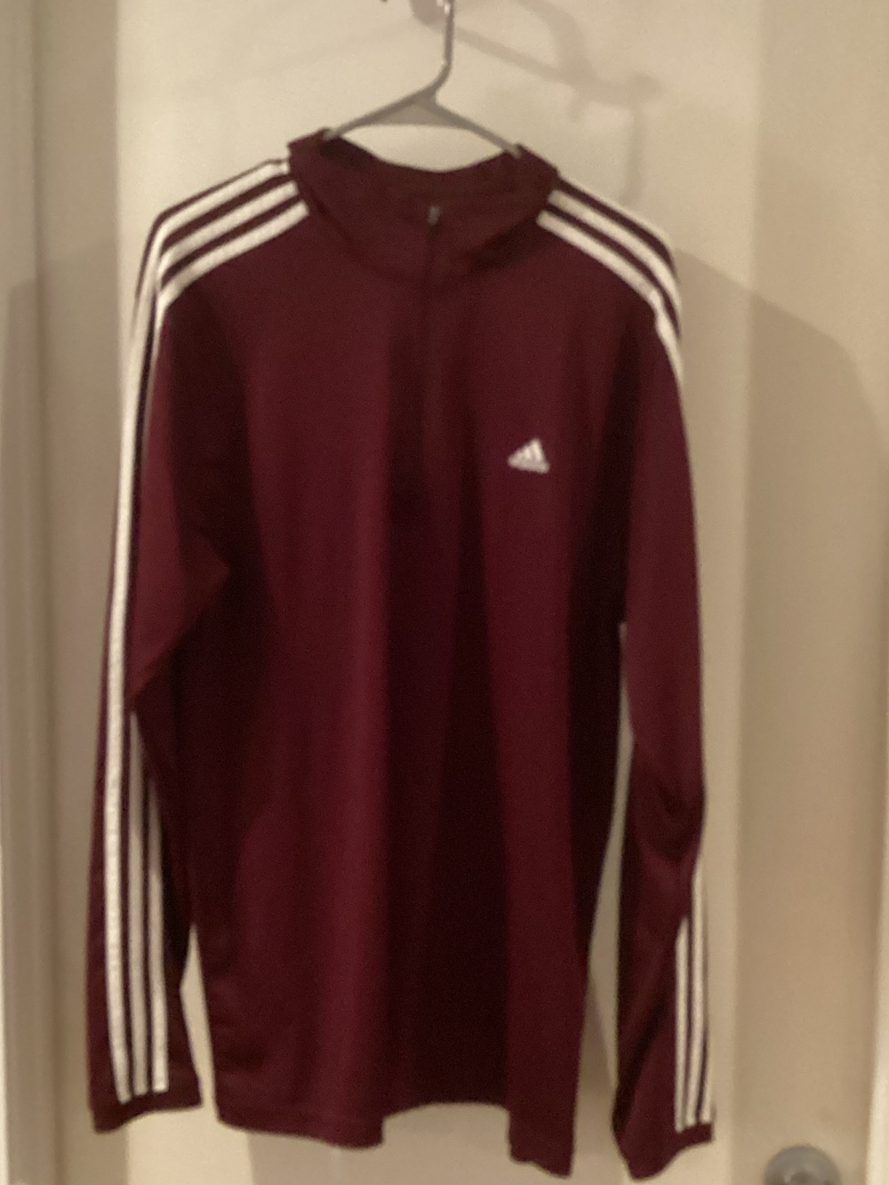 adidas Maroon Long-Sleeve 3-Stripe Half-Zip Pullover